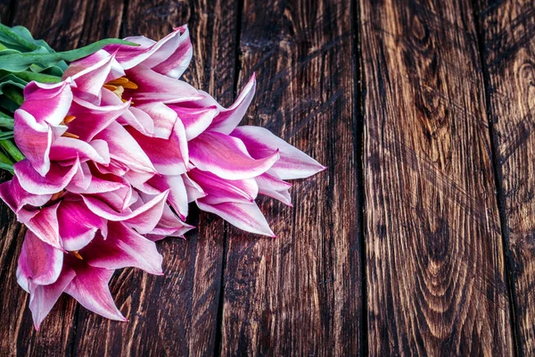 Flores tulipas na madeira — Fotografia de Stock
