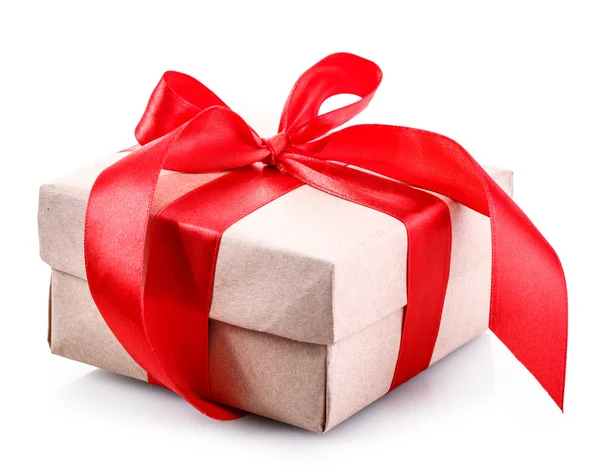 Caja de regalo arco rojo aislado — Foto de Stock