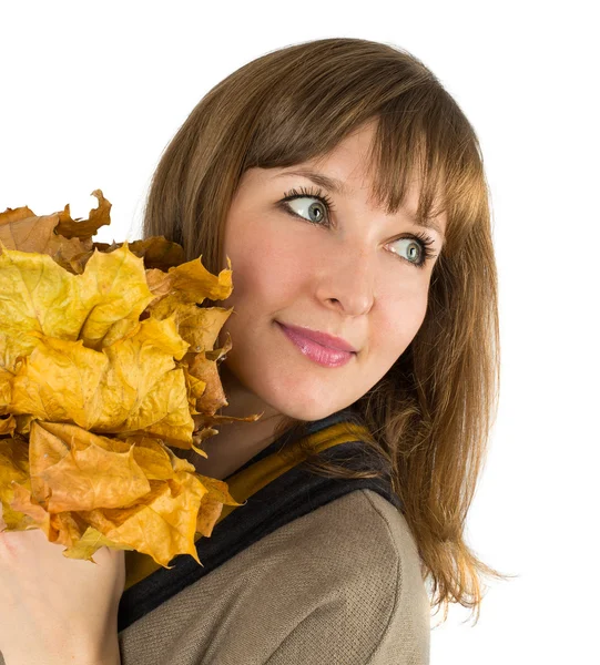 Femme avec des feuilles — Photo