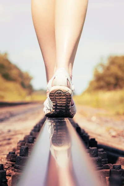 Spoorweg spoor voeten — Stockfoto