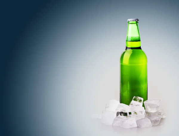 Botella de cerveza en cubos de hielo — Foto de Stock