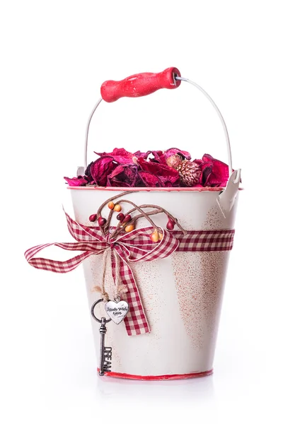 Flowers gift box bow ribbon — Stock Photo, Image