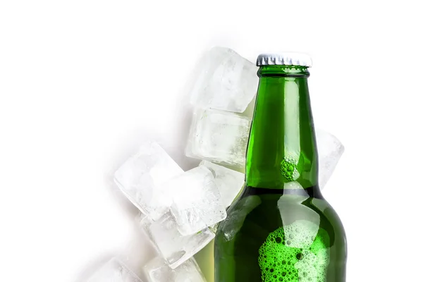 Beer bottle in ice cubes Stock Picture