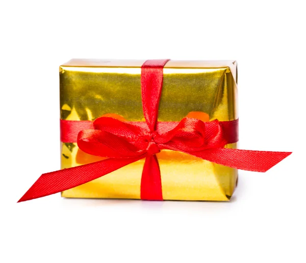 Gift box båge röd gul — Stockfoto