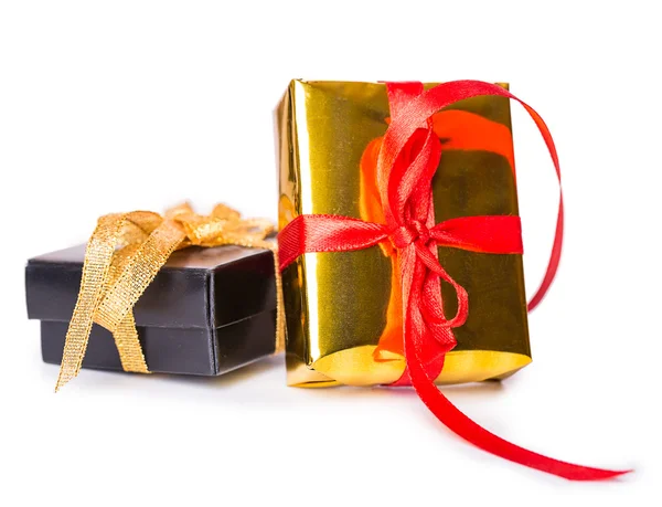 Two gift box bow red yellow black — Stock Photo, Image