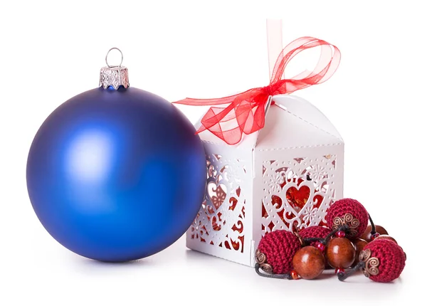 Blue Christmas bollar presentförpackning — Stockfoto