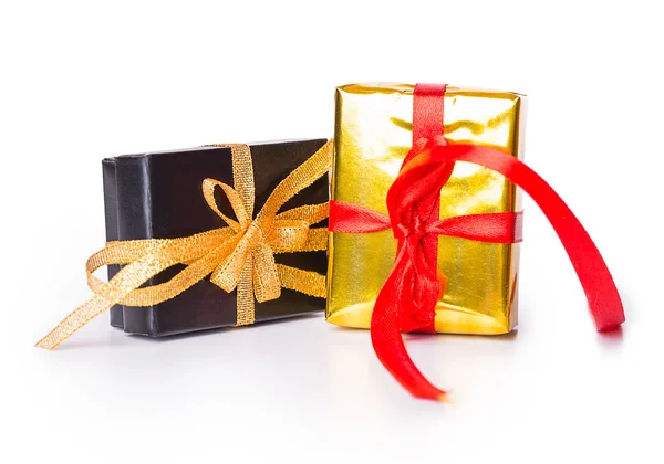Twee geschenk vak boog rood geel zwart — Stockfoto