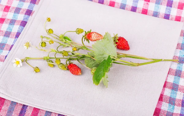 Aardbeien op witte servet — Stockfoto