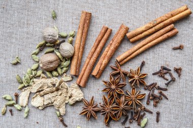 Küçük Hindistan cevizi anasonu kakule Hindistan cevizi tarçın zencefil karanfil baharat ca