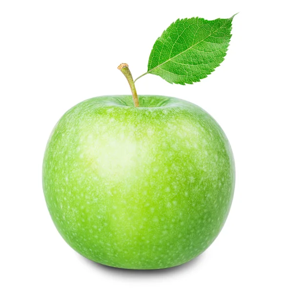 Pomme verte avec feuille — Photo