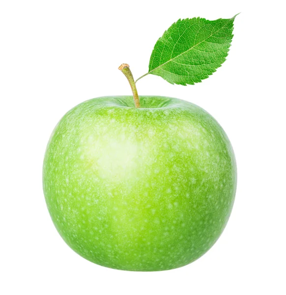 Green apple with leaf — Stock Photo, Image