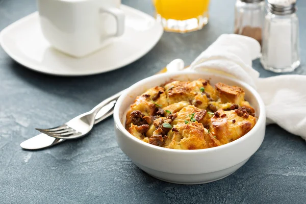 Breakfast strata with cheese and sausage — Stock Photo, Image