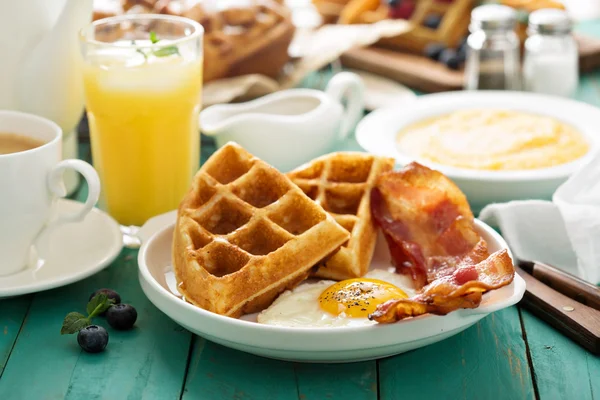 Southern cuisine breakfast with waffles