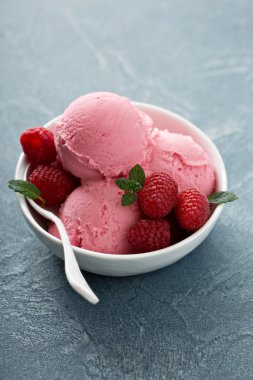 Ahududu dondurması beyaz kasede.