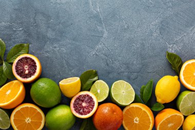 Narenciye arka plan portakal, limon ve limon ile