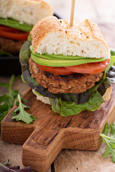 Vegan burgers with beans and rice — Stock Photo, Image
