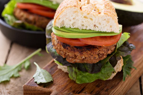 Vegan burgers with beans and rice — Stock Photo, Image