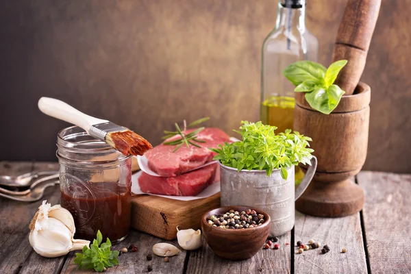 Herbs and sauces for meat — Stock Photo, Image