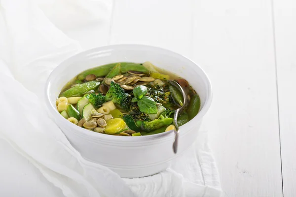 Green minestrone with vegetables — Stock Photo, Image