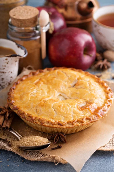 Apple pie with caramel syrup and cinnamon — Stock Photo, Image