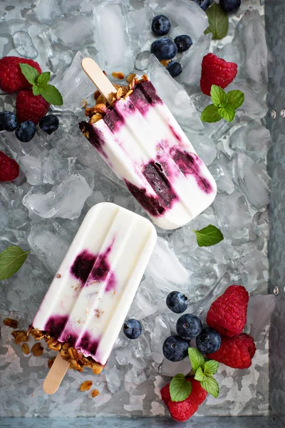 Yogur, bayas y paletas de granola para el desayuno — Foto de Stock