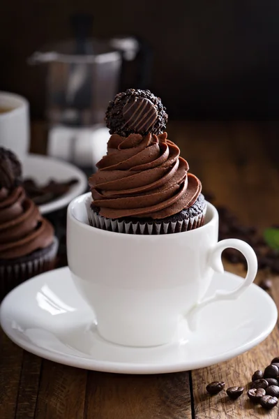 Cupcakes de chocolate gourmet com um doce em cima — Fotografia de Stock