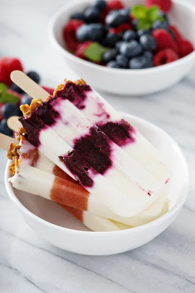 Yogur, fruta y paletas de granola desayuno — Foto de Stock