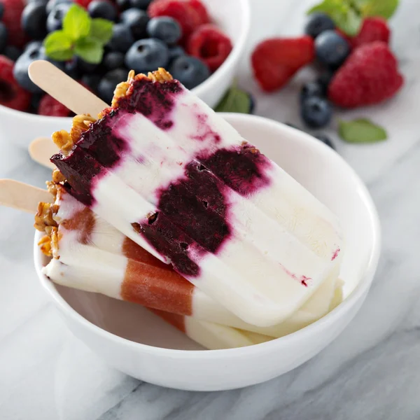 Yogur, fruta y paletas de granola desayuno — Foto de Stock