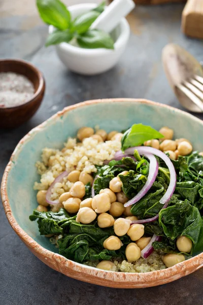 Warm salad with kale, chickpeas and quinoa — Stock Photo, Image