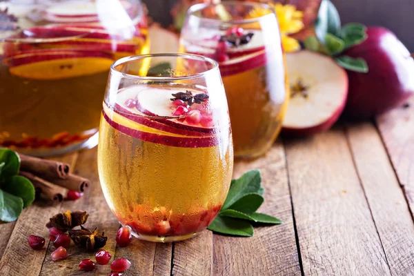 Осенний игристый напиток с яблочным сидра и граната — стоковое фото