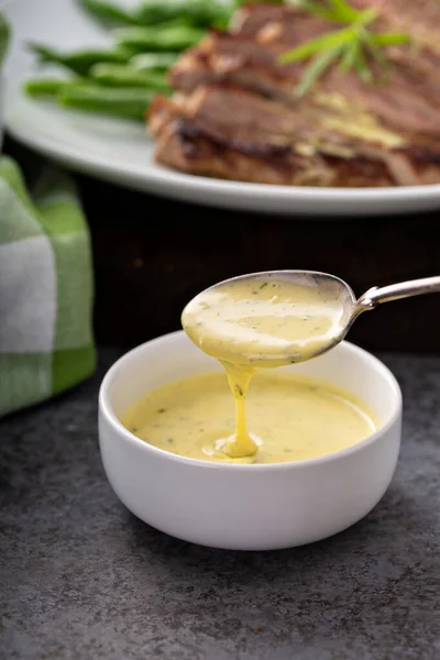 Bearnaise sauce in a small bowl — Stock Photo, Image
