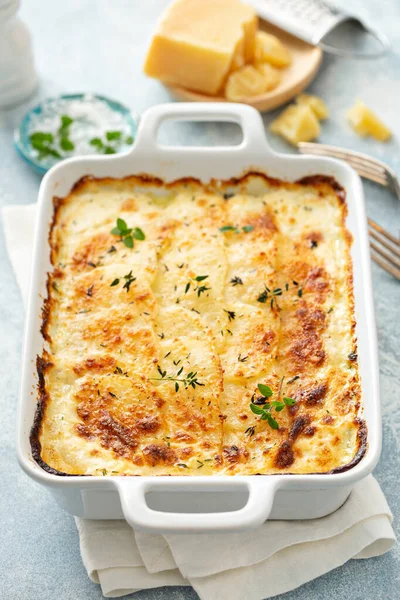 Patatas con queso y vieiras —  Fotos de Stock