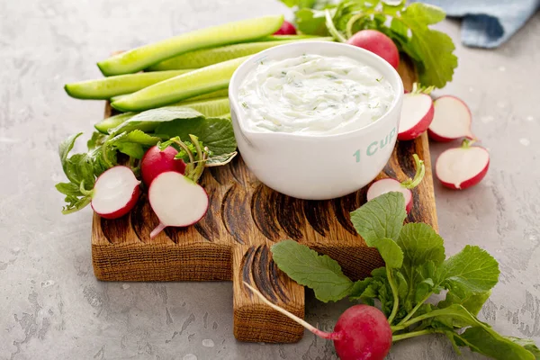 Zelfgemaakte tzatziki dip of saus — Stockfoto