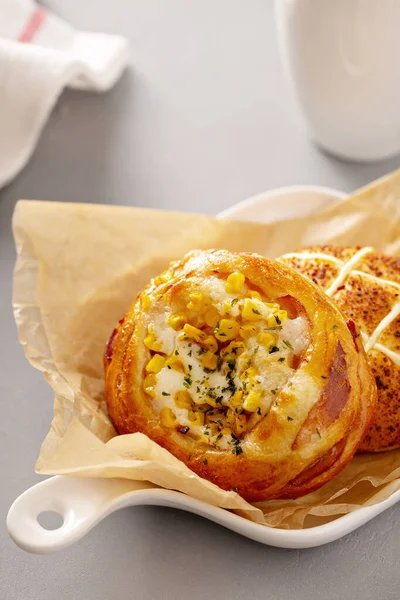 Mozzarella and sweet corn savory buns — Stock Photo, Image