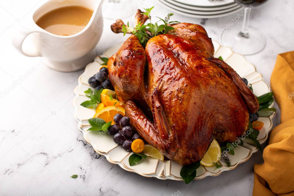 Thanksgiving or Christmas turkey on a serving plate