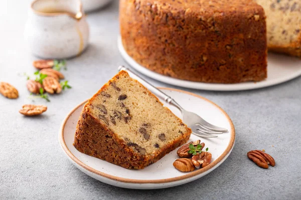 Traditional brown sugar pecan cake, bundt pan — Stock Photo, Image