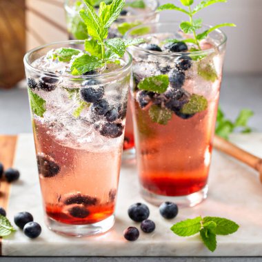 Naneli uzun bardakta yabanmersinli mojito.