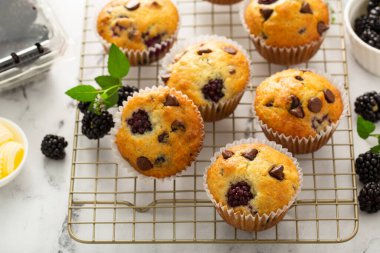 Blackberry ve çikolatalı kekler, yaz tarifi.