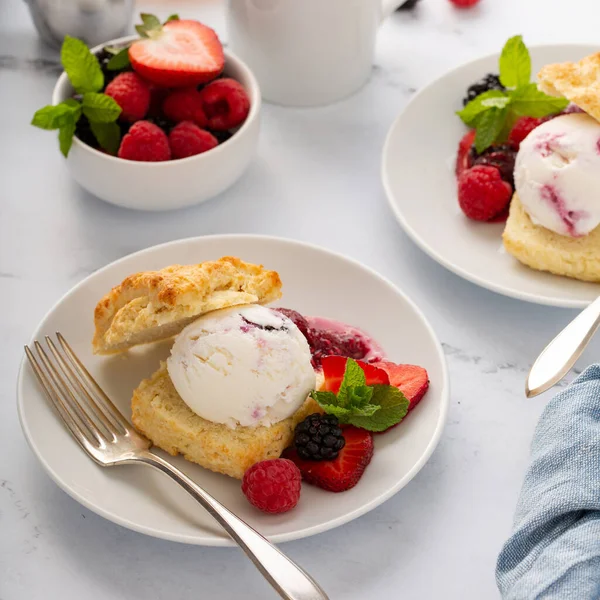 Sandes de sorvete Shortcake com bagas frescas — Fotografia de Stock