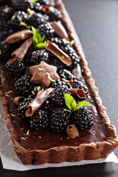 Schokolade Ganache Torte mit Brombeeren — Stockfoto