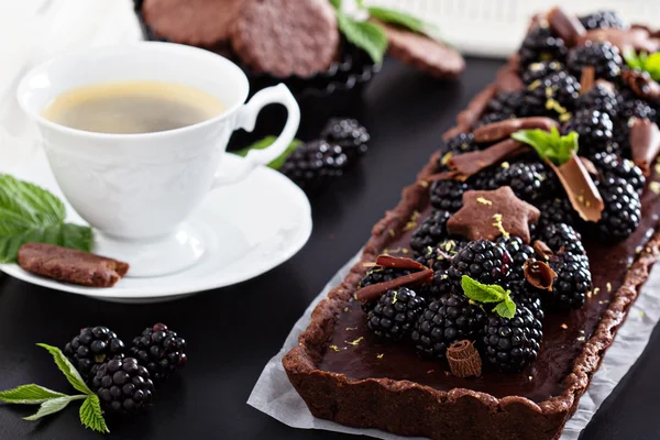 Böğürtlen ile çikolata ganache tart — Stok fotoğraf