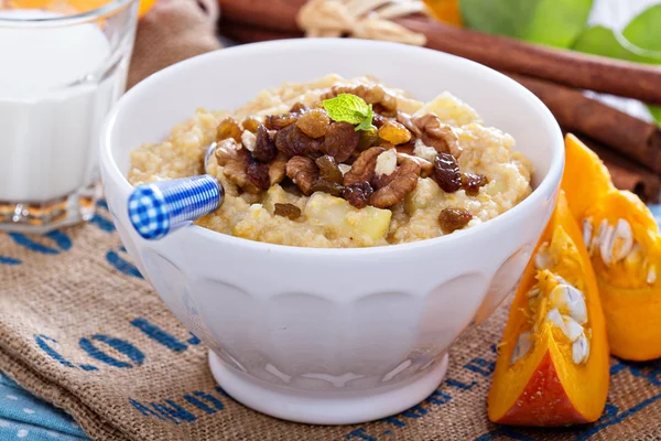 Bouillie de millet à la citrouille aux pommes et raisins secs — Photo