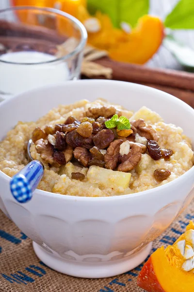 Pumpkin millet porridge with apple and raisins — Stock Photo, Image