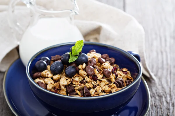 Café da manhã de chocolate granola em uma tigela — Fotografia de Stock