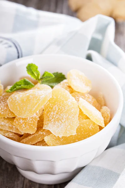 Candied ginger in a jar — Stock Photo, Image