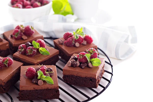 Chokladmousse brownies med färska hallon — Stockfoto