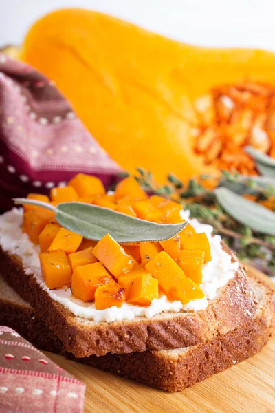 Openfaced sandwich with ricotta and squash — Stock Photo, Image