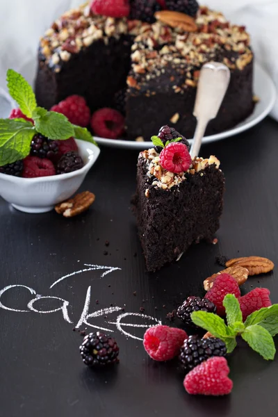 Chocolate banana cake with nuts — Stock Photo, Image
