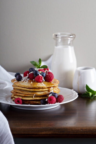 Coconut flour pancakes with fresh berries