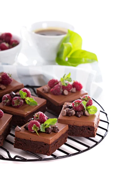 Chocolate mousse brownies with raspberry